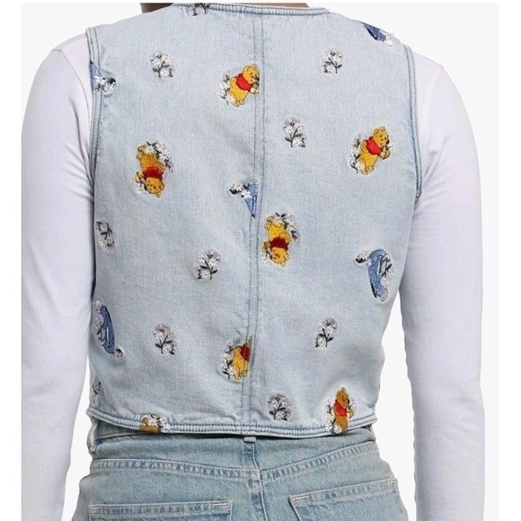 NEW Her Universe Disney Winnie The Pooh Embroidered Icons Denim Vest Womens SM - Picture 2 of 2